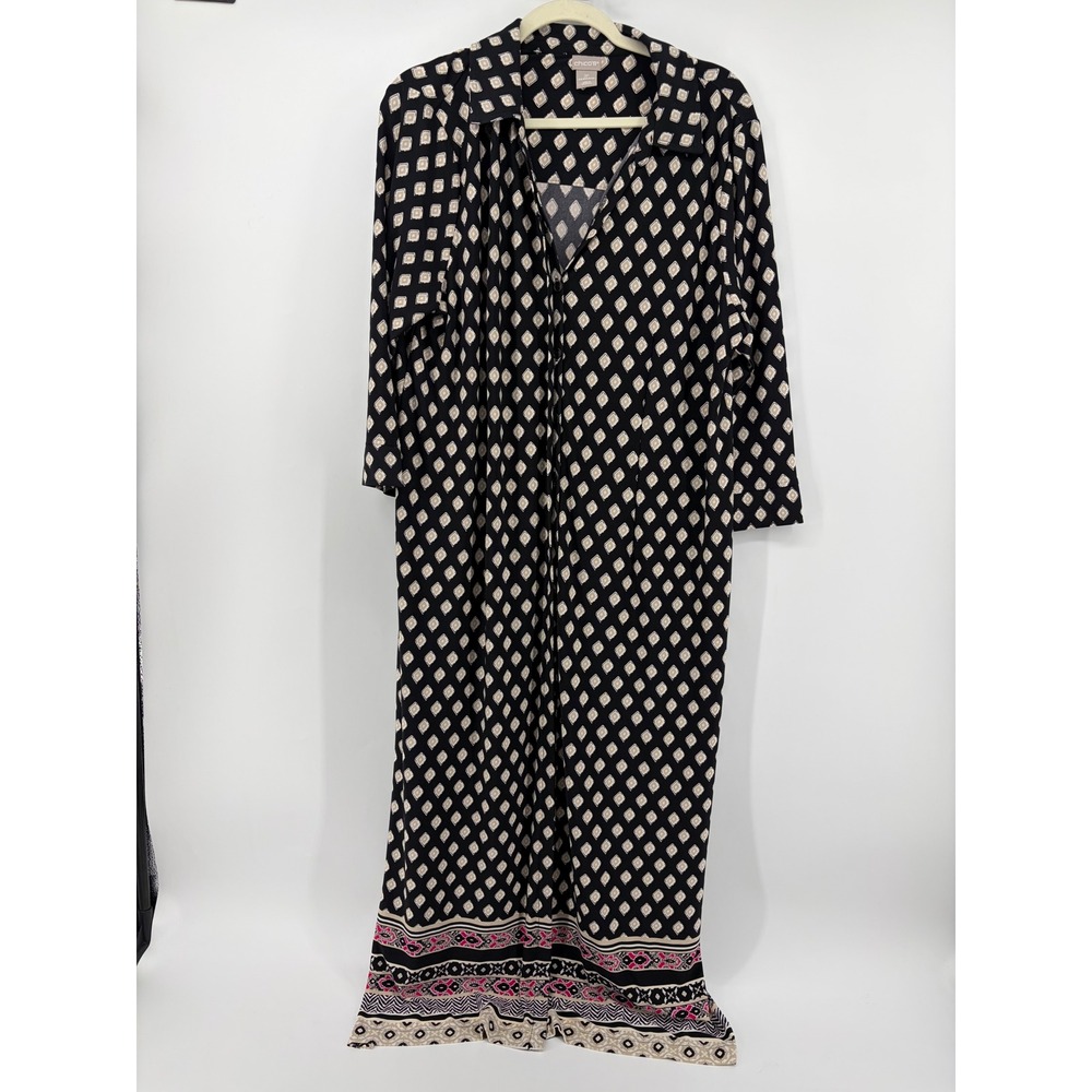 Chico's 3P / 16/18P Black Beige Pink Geometric Diamond Border Hem Maxi Dress